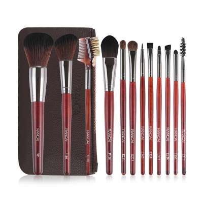 Factory Wholesale 12pcs Wooden Makeup Brush Cosmetic Make Up Brushes Red Wood Handle Makeup Brushes Set With Bag Free Sample